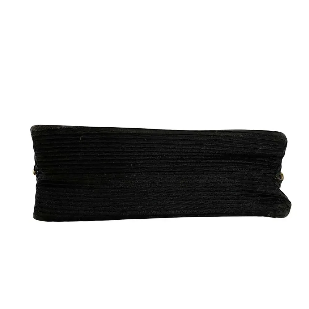 1950s Vintage Black Pleated Faille Top Handle Frame Handbag